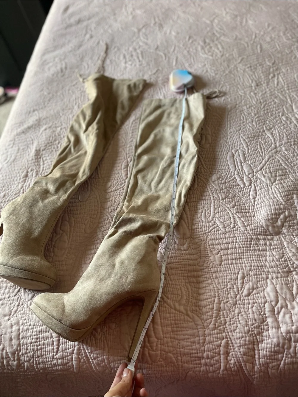Charlotte Russe Beige Suede Over-the-Knee High Heel Boots